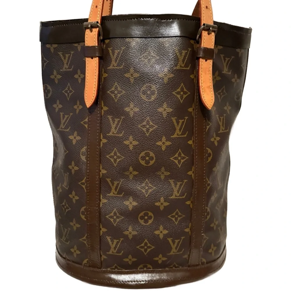 Louis Vuitton Brown Monogram Canvas Bucket Tote with Tan Leather Straps